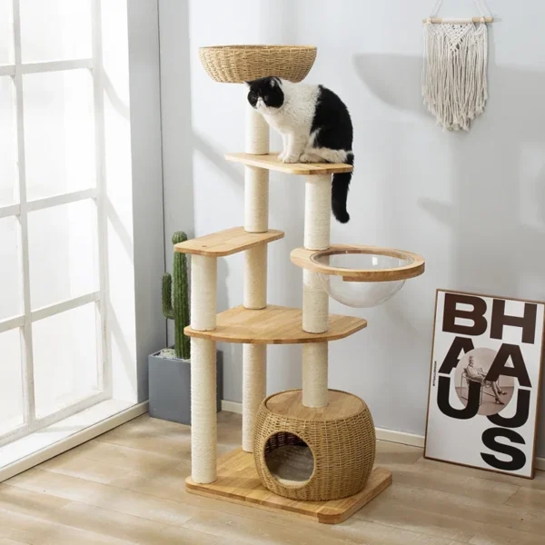 Cat Trees Nordic Wooden with Sisal Scratching Post - Image 4