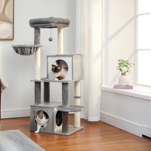 Cat Trees: Wooden Tower with Condos & Hammock - Image 2