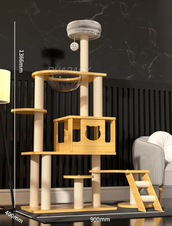 Multi-Level Wooden Cat Trees Scratching Post - Image 3