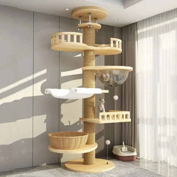 Cat Trees: 260-270cm Large Wooden Climbing Tower - Image 5