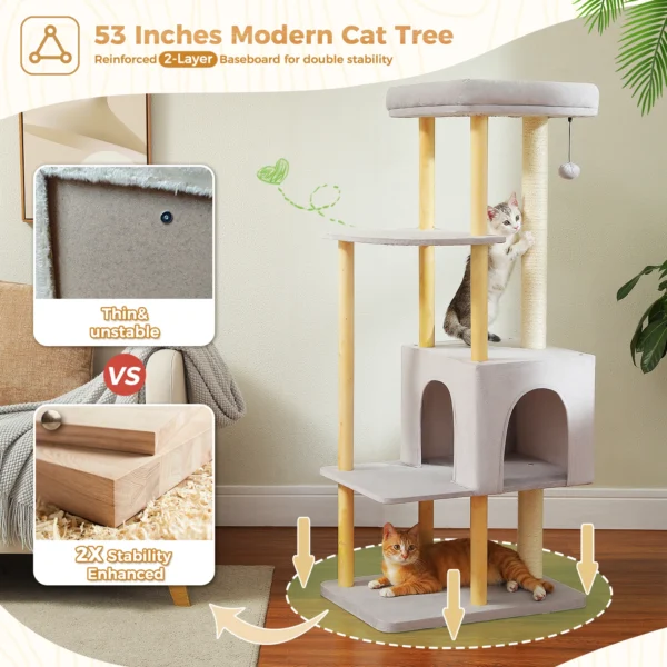 Cat Trees, 53-Inch Wooden Tower with Scratching Posts - Image 4