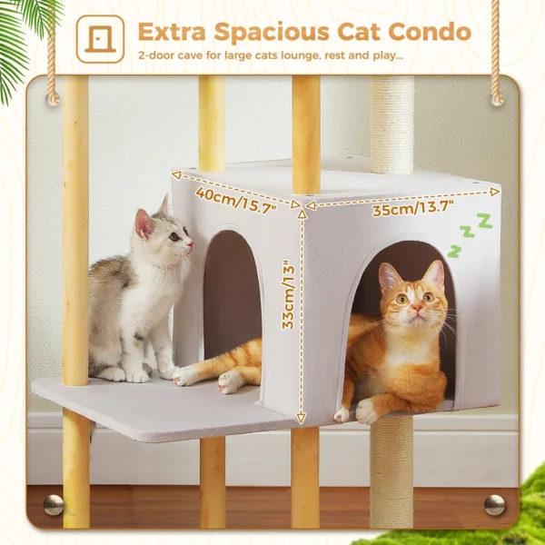 Cat Trees, 53-Inch Wooden Tower with Scratching Posts - Image 5