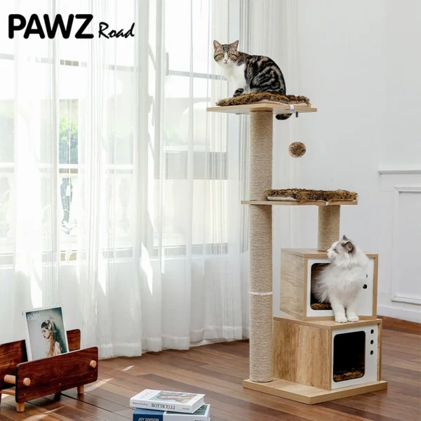 Cat Trees H120CM Wooden Multi-Level Scratcher