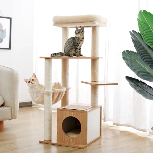 Cat Trees H120CM Wooden Multi-Level Scratcher - Image 6